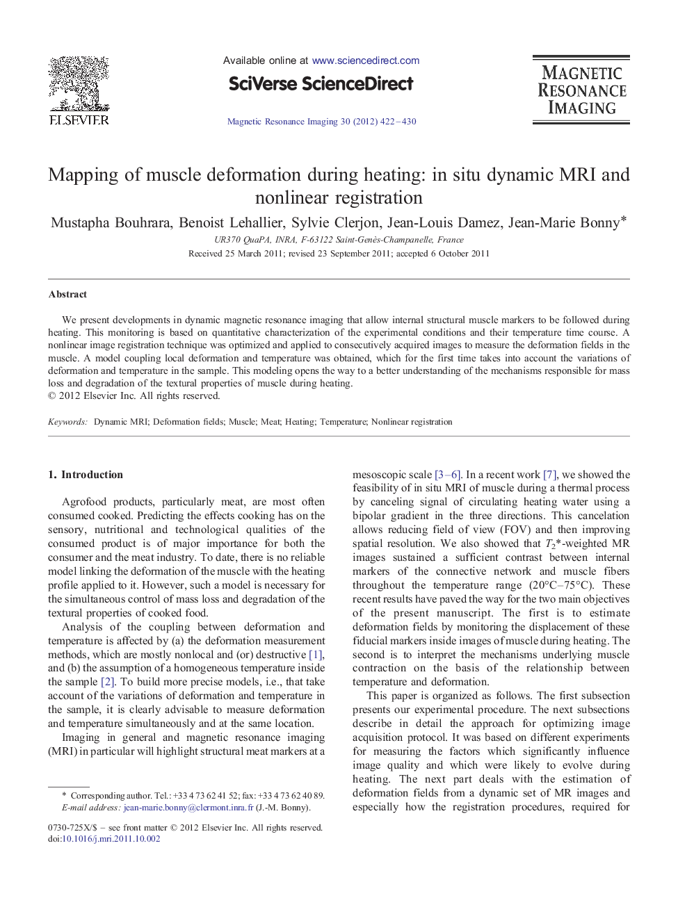 Mapping of muscle deformation during heating: in situ dynamic MRI and nonlinear registration