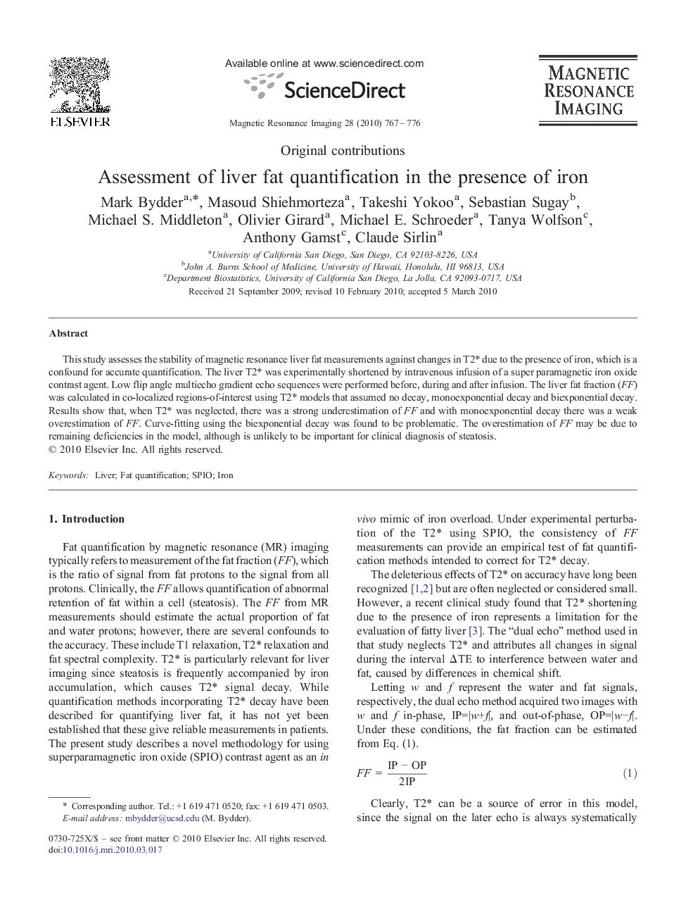 Assessment of liver fat quantification in the presence of iron