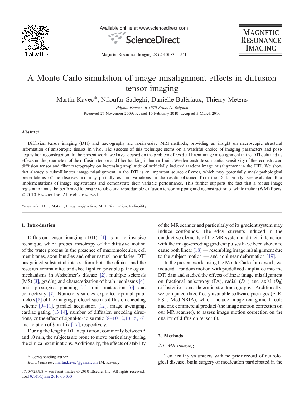 A Monte Carlo simulation of image misalignment effects in diffusion tensor imaging