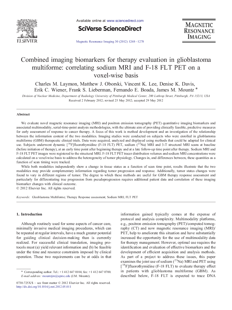 Combined imaging biomarkers for therapy evaluation in glioblastoma multiforme: correlating sodium MRI and F-18 FLT PET on a voxel-wise basis