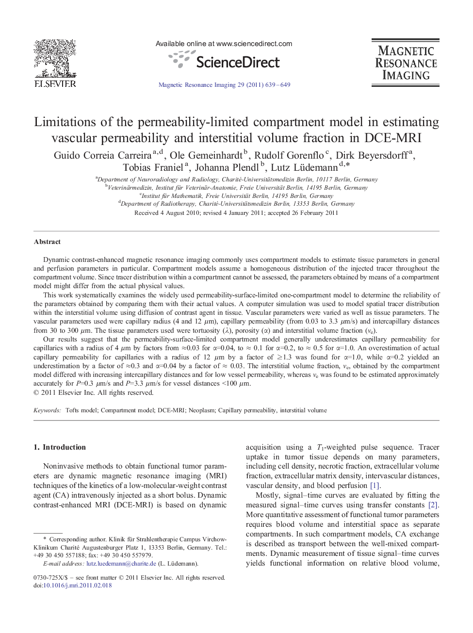 Limitations of the permeability-limited compartment model in estimating vascular permeability and interstitial volume fraction in DCE-MRI