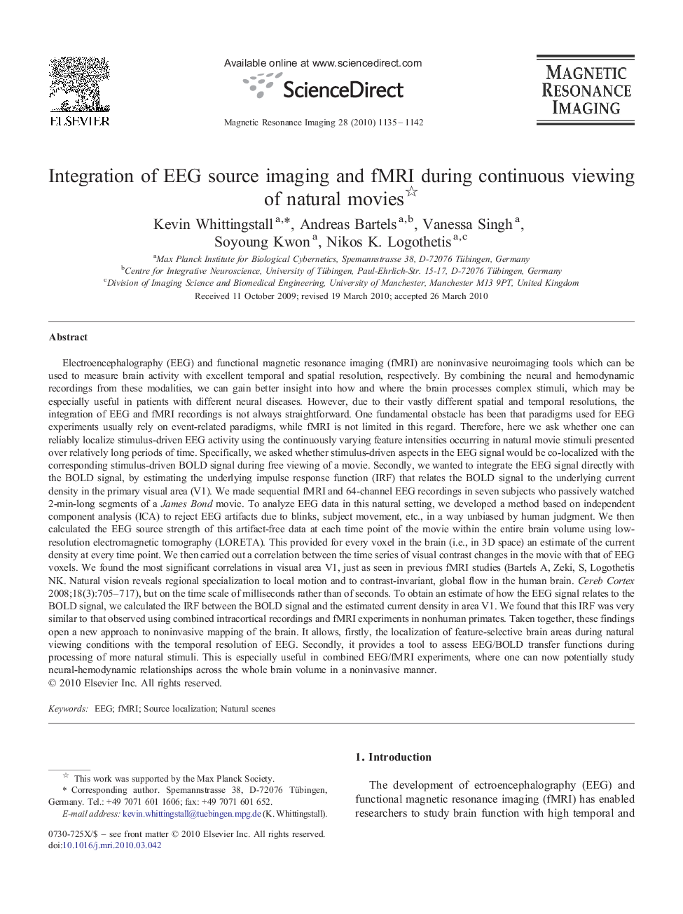 Integration of EEG source imaging and fMRI during continuous viewing of natural movies 