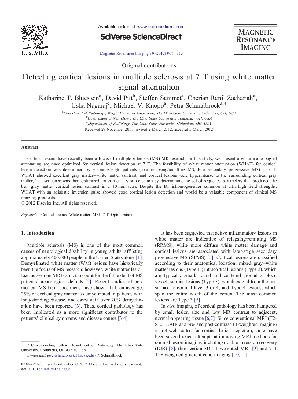 Detecting cortical lesions in multiple sclerosis at 7 T using white matter signal attenuation