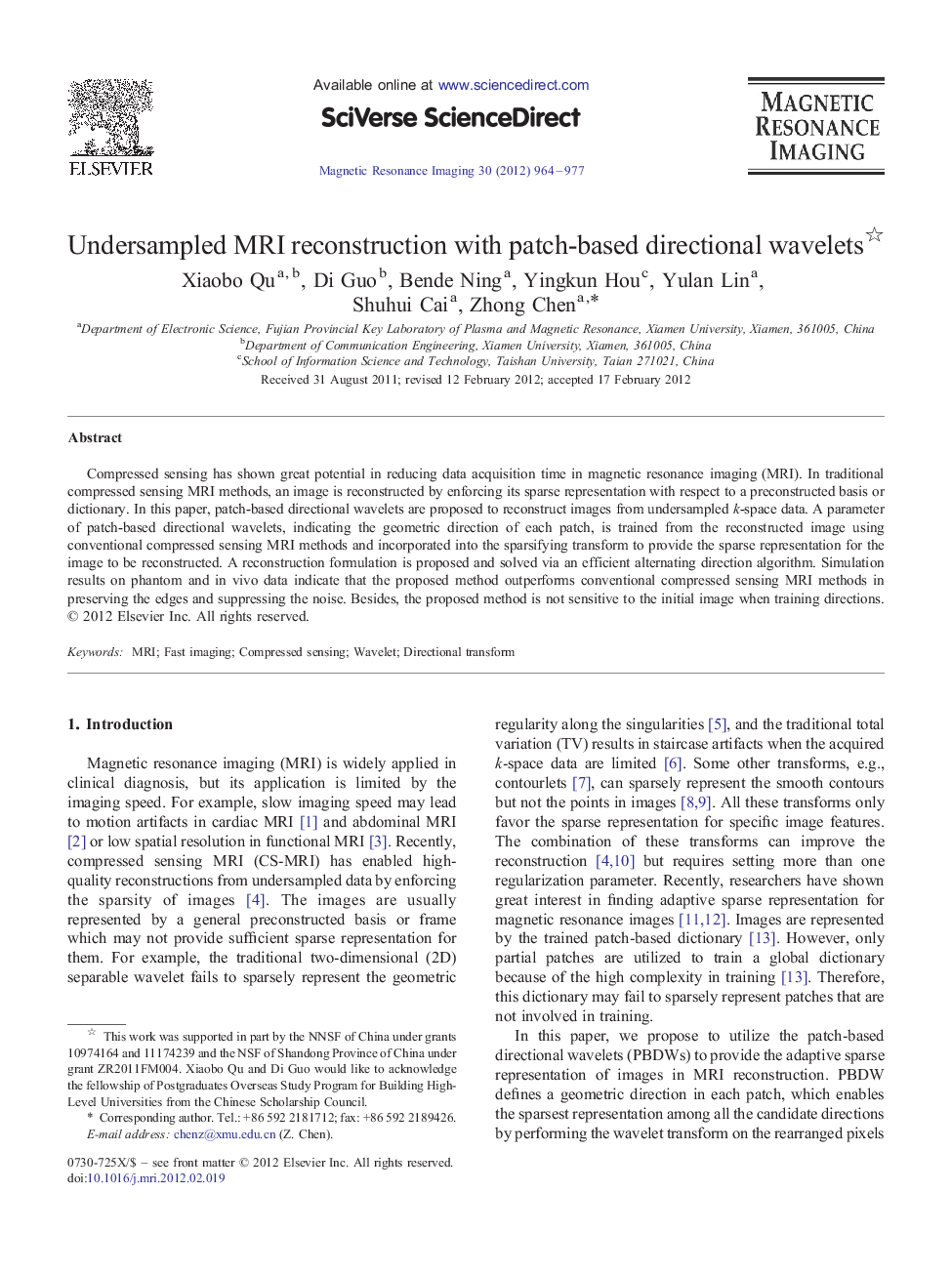 Undersampled MRI reconstruction with patch-based directional wavelets 