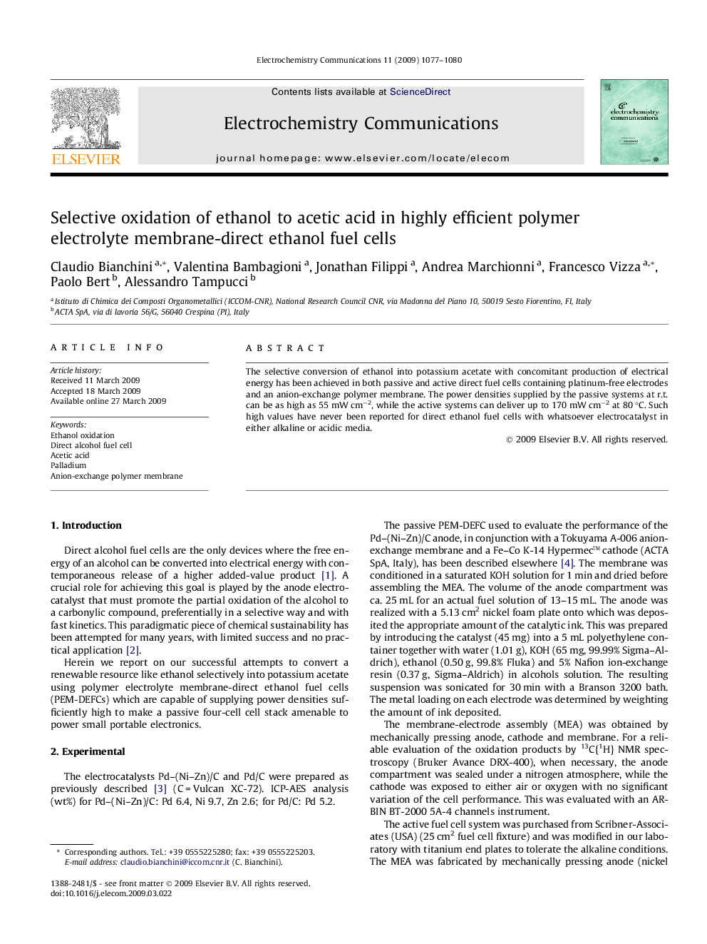 Selective oxidation of ethanol to acetic acid in highly efficient polymer electrolyte membrane-direct ethanol fuel cells