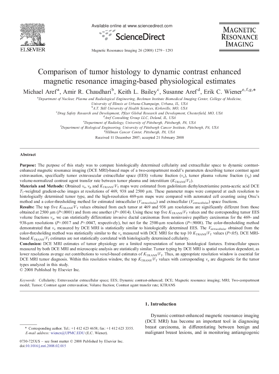 Comparison of tumor histology to dynamic contrast enhanced magnetic resonance imaging-based physiological estimates