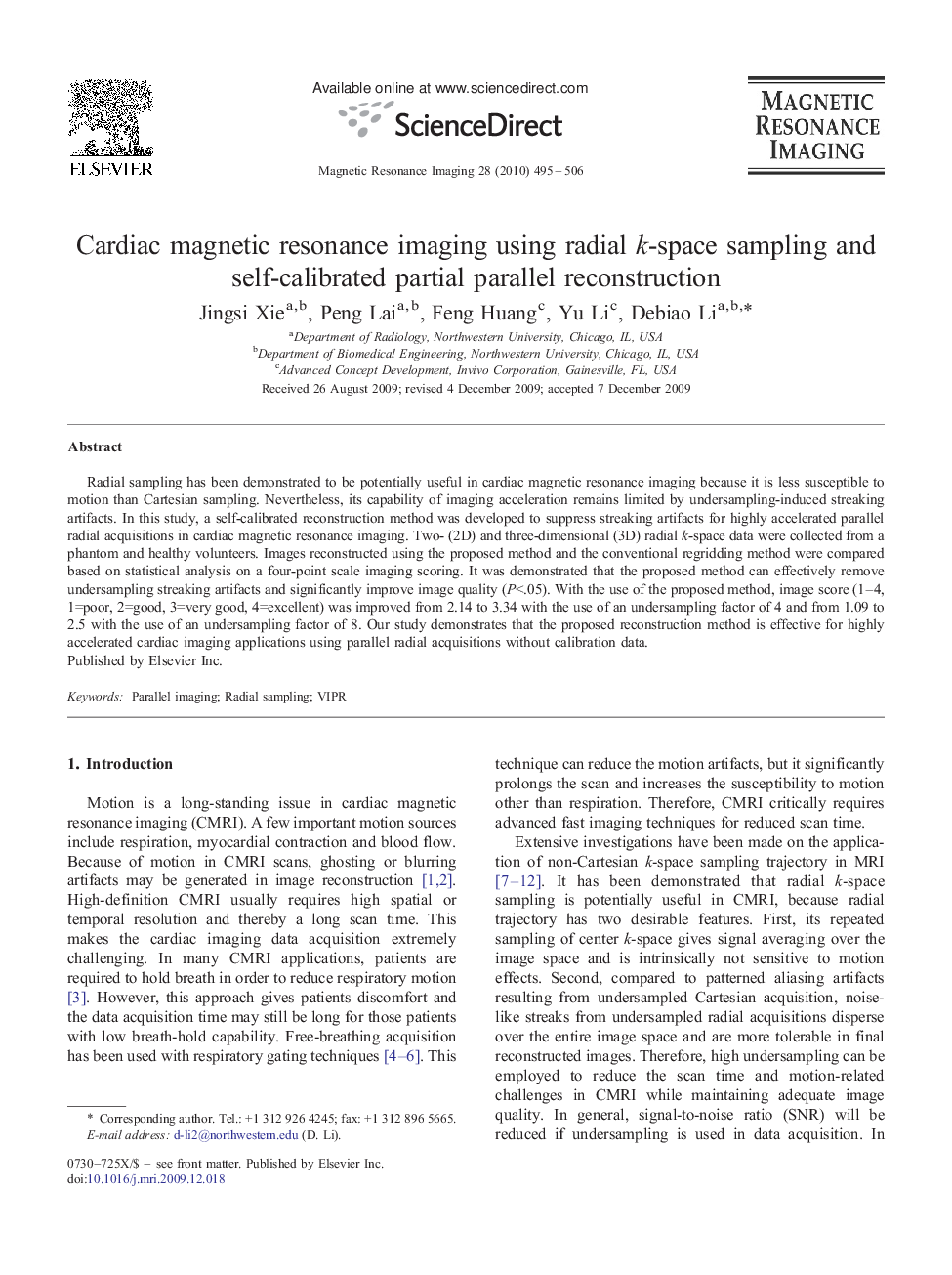 Cardiac magnetic resonance imaging using radial k-space sampling and self-calibrated partial parallel reconstruction