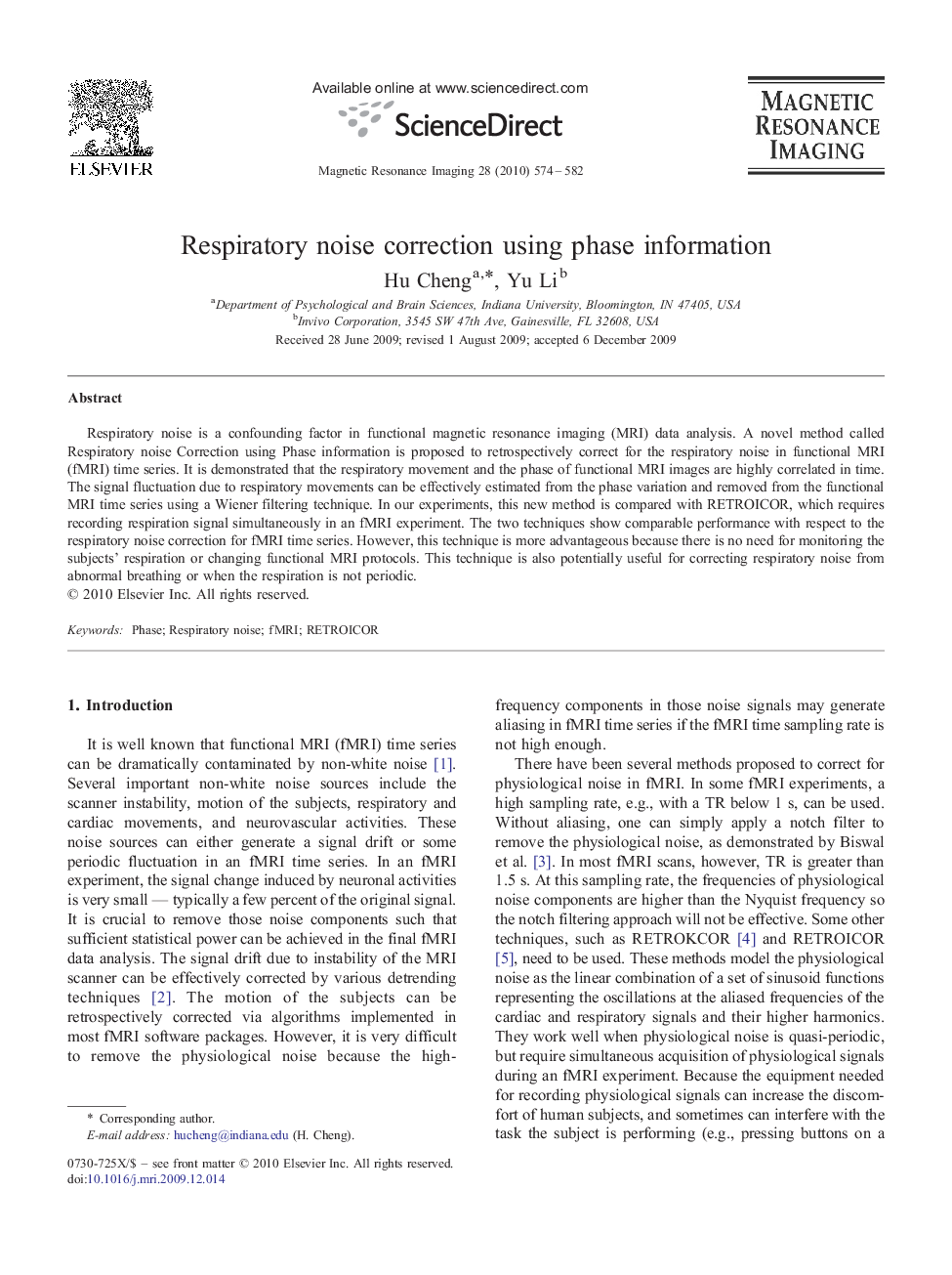 Respiratory noise correction using phase information