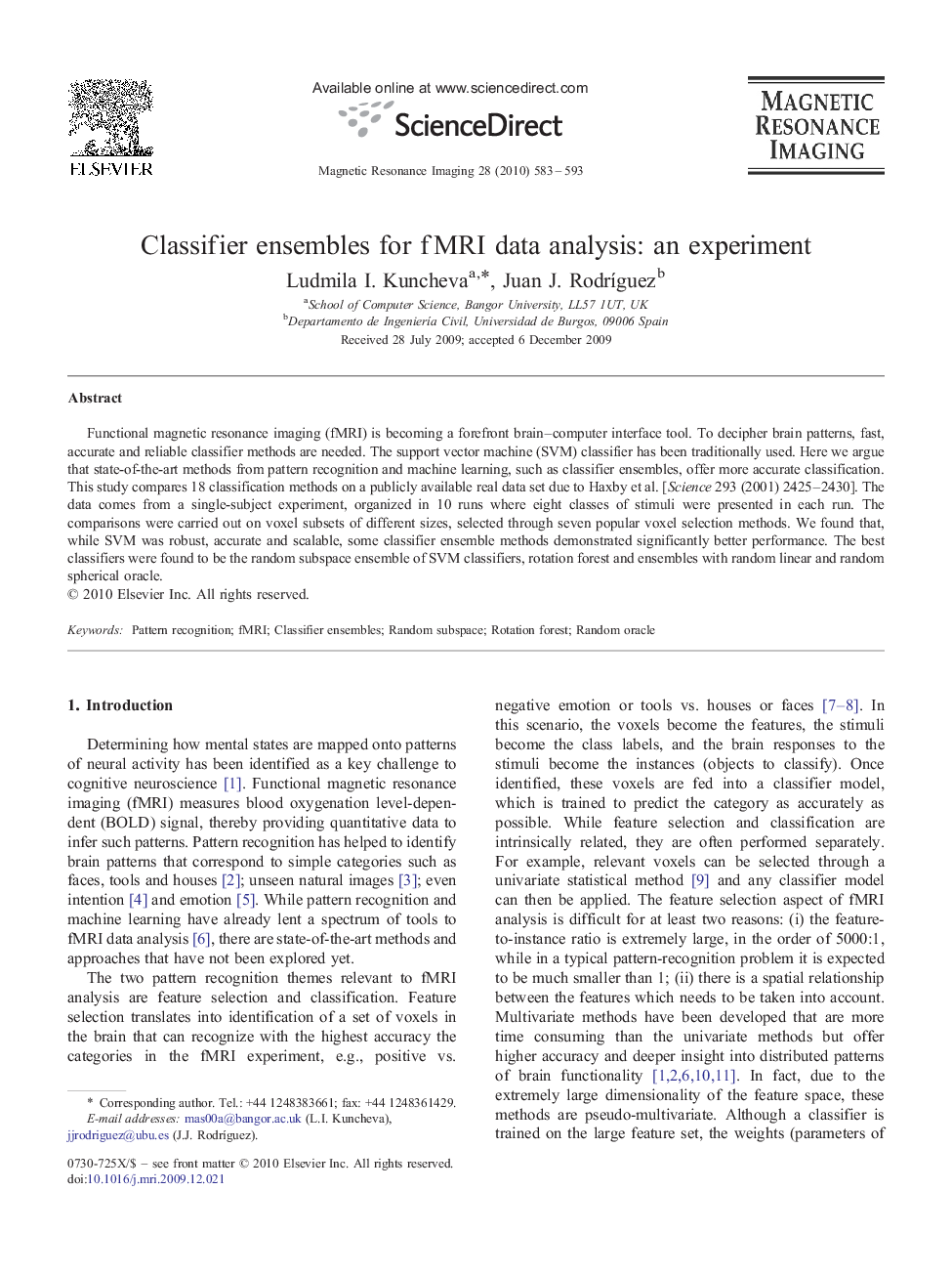 Classifier ensembles for fMRI data analysis: an experiment