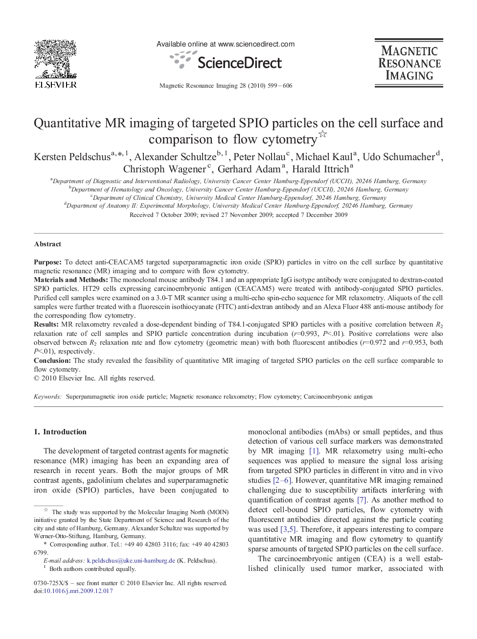 Quantitative MR imaging of targeted SPIO particles on the cell surface and comparison to flow cytometry