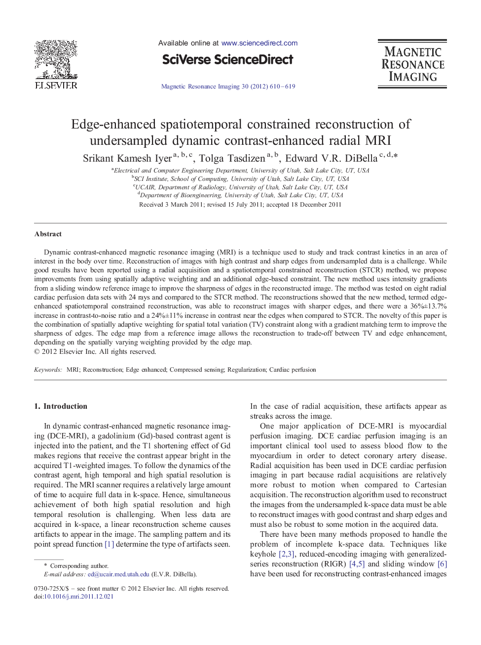 Edge-enhanced spatiotemporal constrained reconstruction of undersampled dynamic contrast-enhanced radial MRI