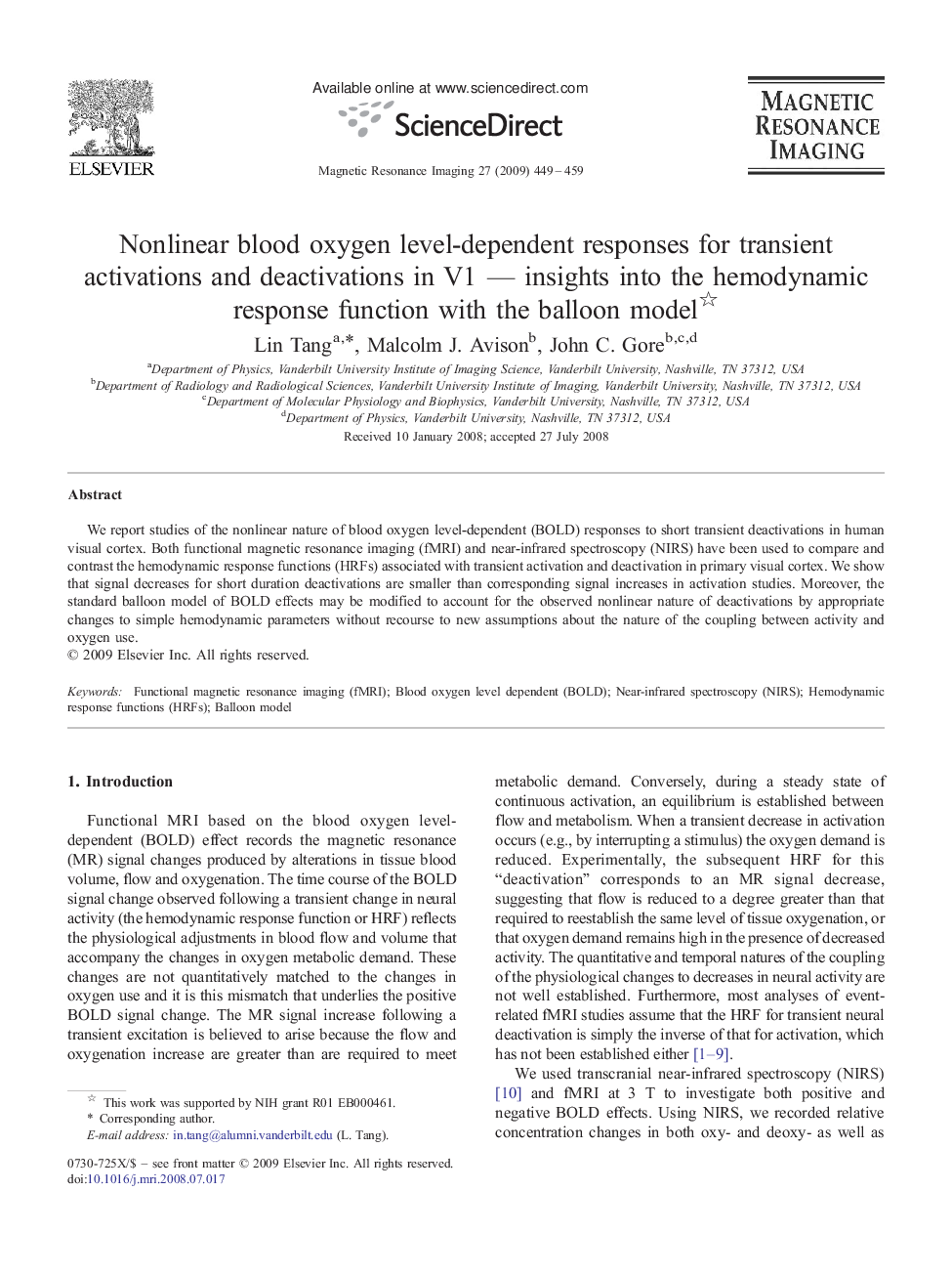 Nonlinear blood oxygen level-dependent responses for transient activations and deactivations in V1 — insights into the hemodynamic response function with the balloon model 