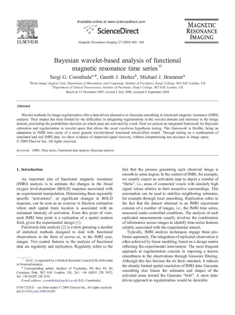 عکس صفحه اول مقاله: Bayesian wavelet-based analysis of functional magnetic resonance time series Bayesian wavelet-based analysis of functional magnetic resonance time series