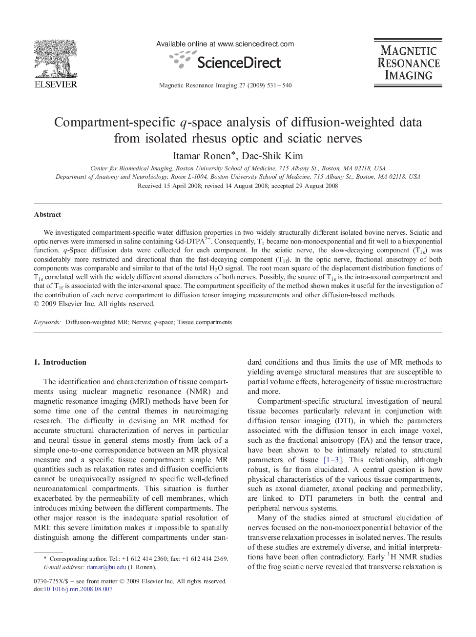 Compartment-specific q-space analysis of diffusion-weighted data from isolated rhesus optic and sciatic nerves