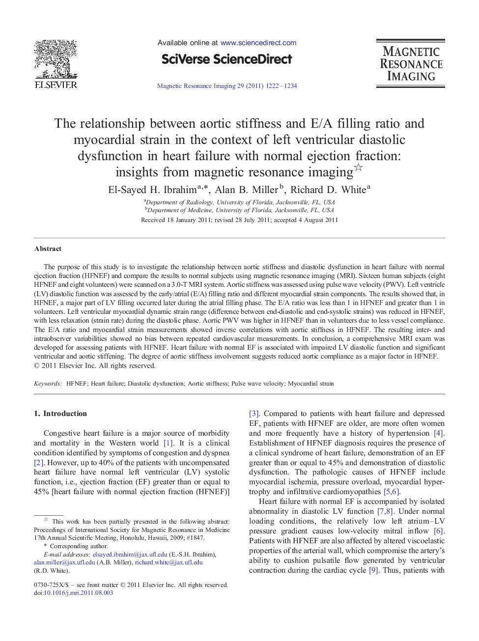 The relationship between aortic stiffness and E/A filling ratio and myocardial strain in the context of left ventricular diastolic dysfunction in heart failure with normal ejection fraction: insights from magnetic resonance imaging 