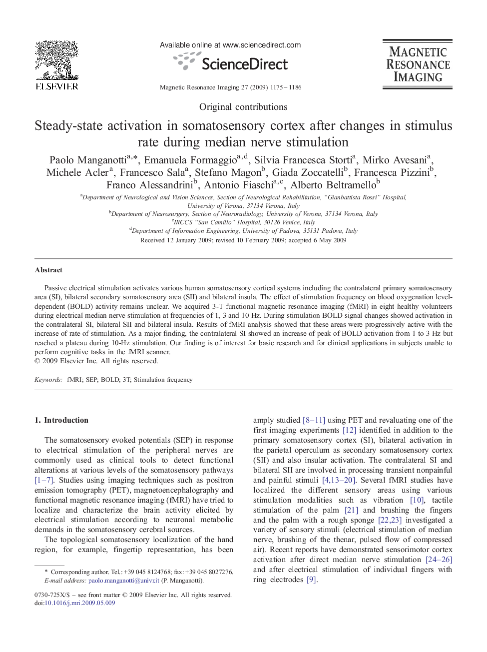 عکس صفحه اول مقاله: Steady-state activation in somatosensory cortex after changes in stimulus rate during median nerve stimulation Steady-state activation in somatosensory cortex after changes in stimulus rate during median nerve stimulation