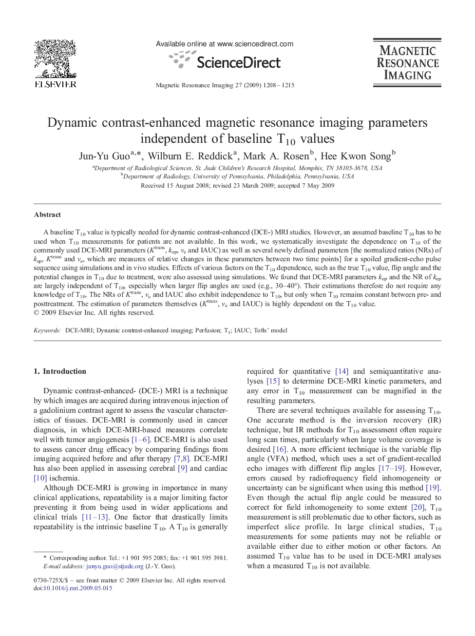 Dynamic contrast-enhanced magnetic resonance imaging parameters independent of baseline T10 values