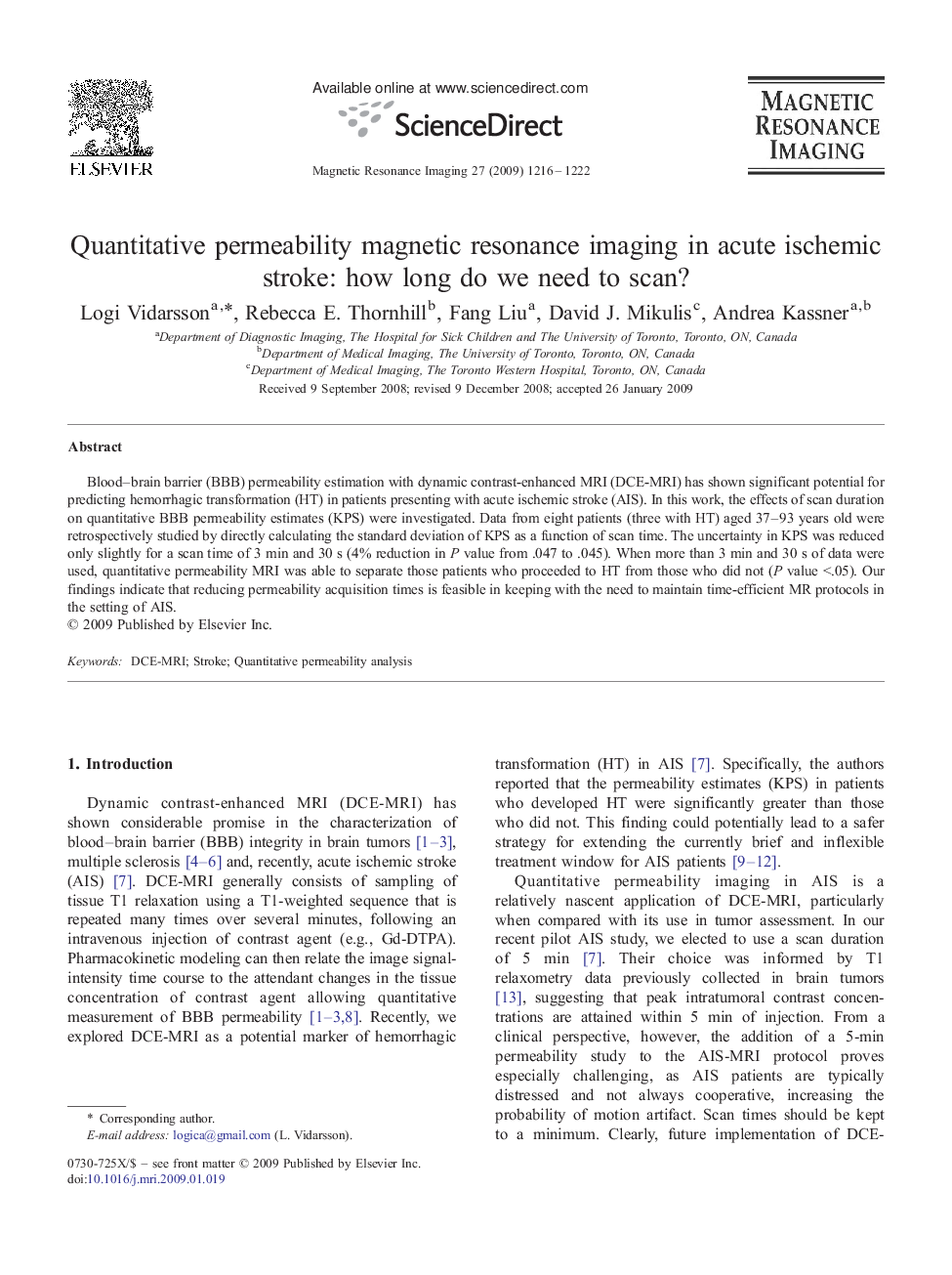 Quantitative permeability magnetic resonance imaging in acute ischemic stroke: how long do we need to scan?