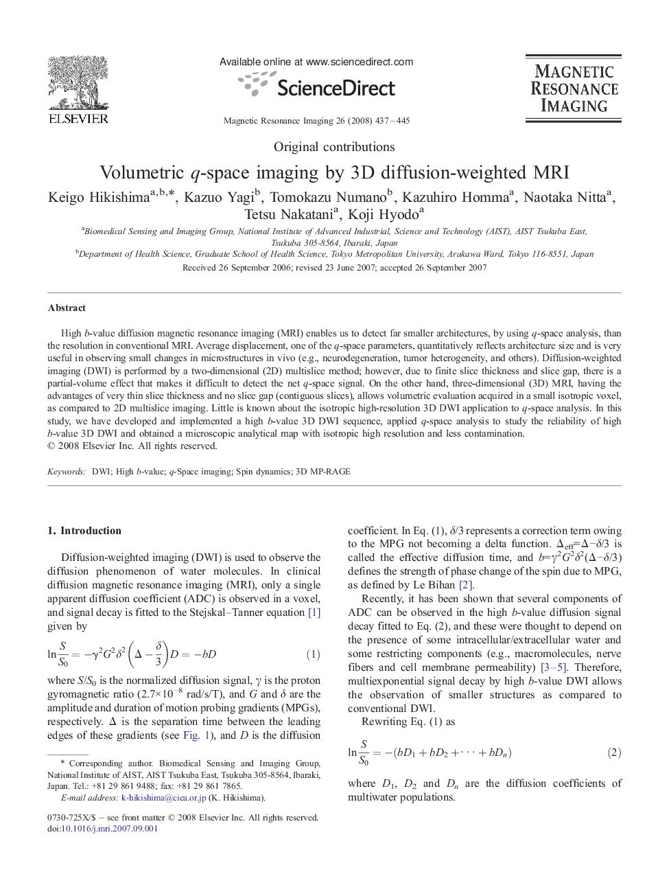 عکس صفحه اول مقاله: Volumetric q-space imaging by 3D diffusion-weighted MRI Volumetric q-space imaging by 3D diffusion-weighted MRI