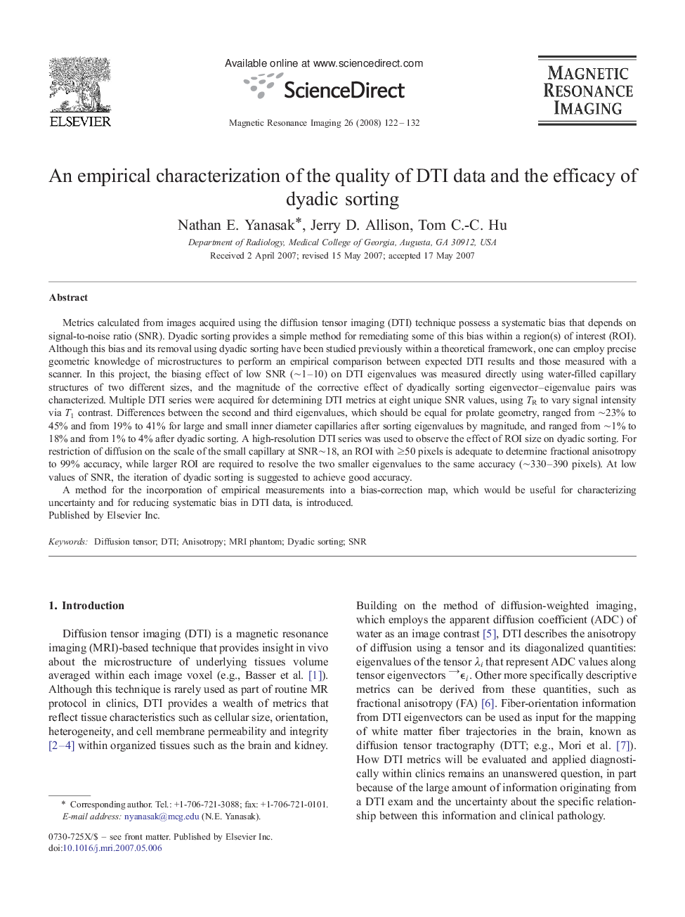 عکس صفحه اول مقاله: An empirical characterization of the quality of DTI data and the efficacy of dyadic sorting An empirical characterization of the quality of DTI data and the efficacy of dyadic sorting