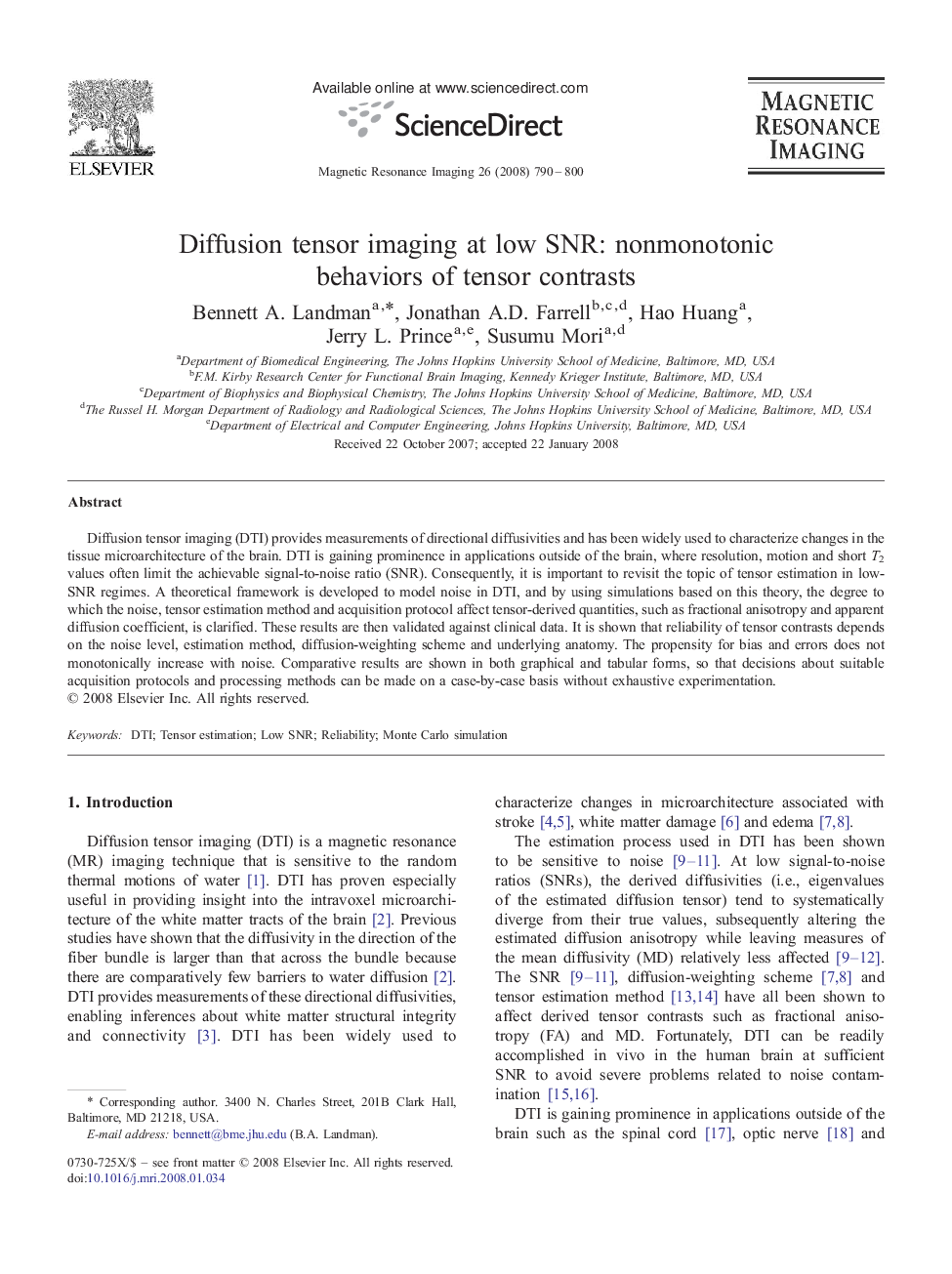 عکس صفحه اول مقاله: Diffusion tensor imaging at low SNR: nonmonotonic behaviors of tensor contrasts Diffusion tensor imaging at low SNR: nonmonotonic behaviors of tensor contrasts