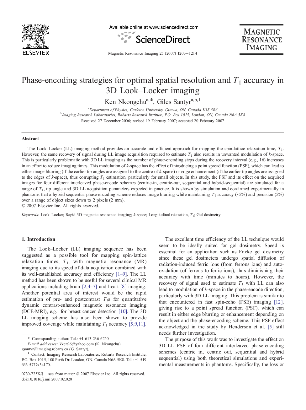 عکس صفحه اول مقاله: Phase-encoding strategies for optimal spatial resolution and T1 accuracy in 3D Look-Locker imaging Phase-encoding strategies for optimal spatial resolution and T1 accuracy in 3D Look-Locker imaging