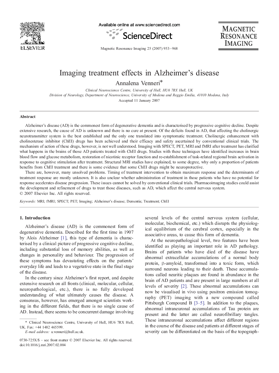 Imaging treatment effects in Alzheimer's disease