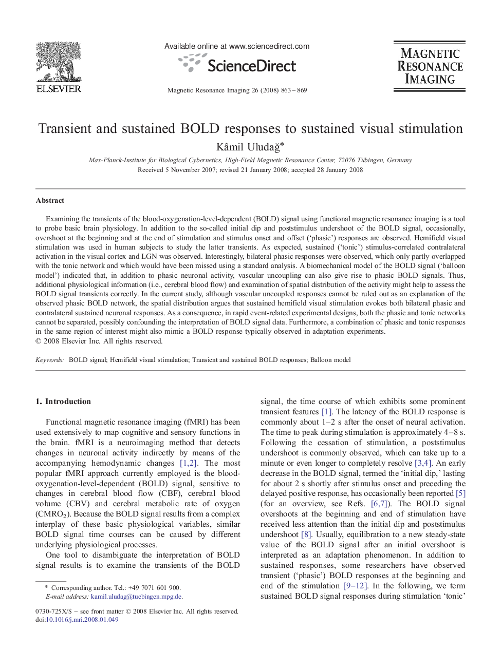 Transient and sustained BOLD responses to sustained visual stimulation