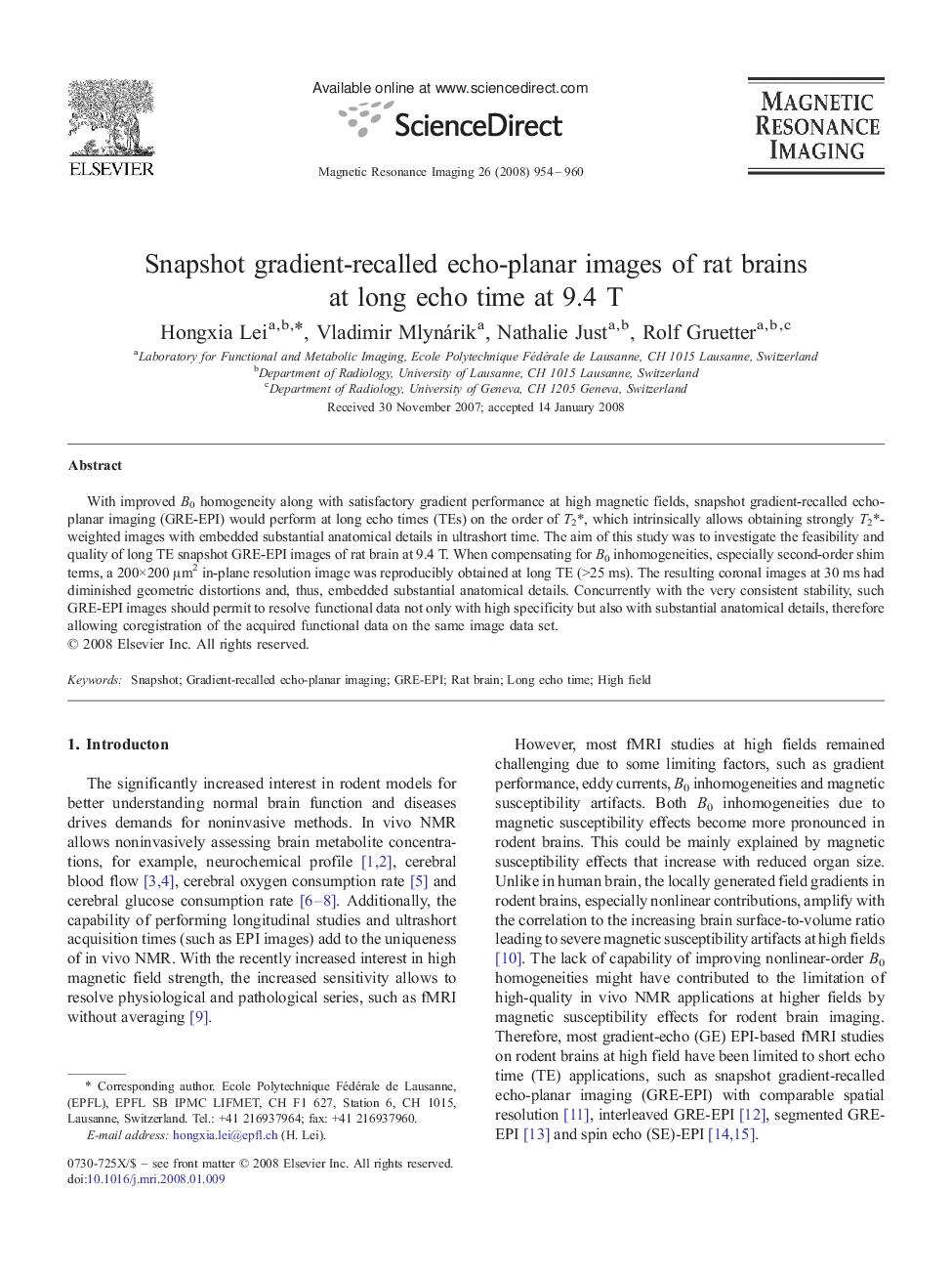 Snapshot gradient-recalled echo-planar images of rat brains at long echo time at 9.4 T