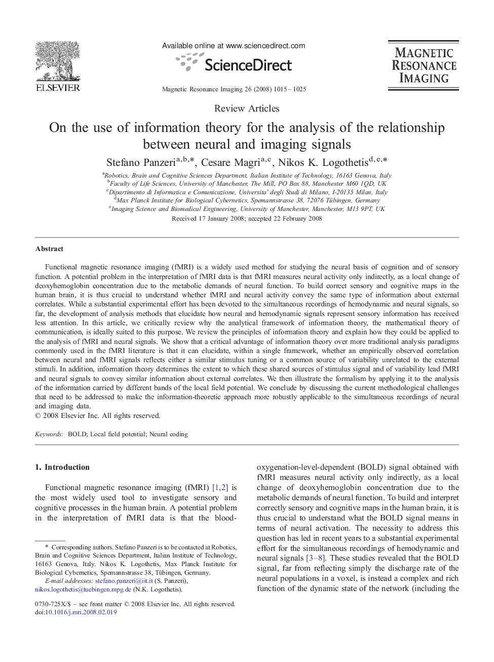 On the use of information theory for the analysis of the relationship between neural and imaging signals