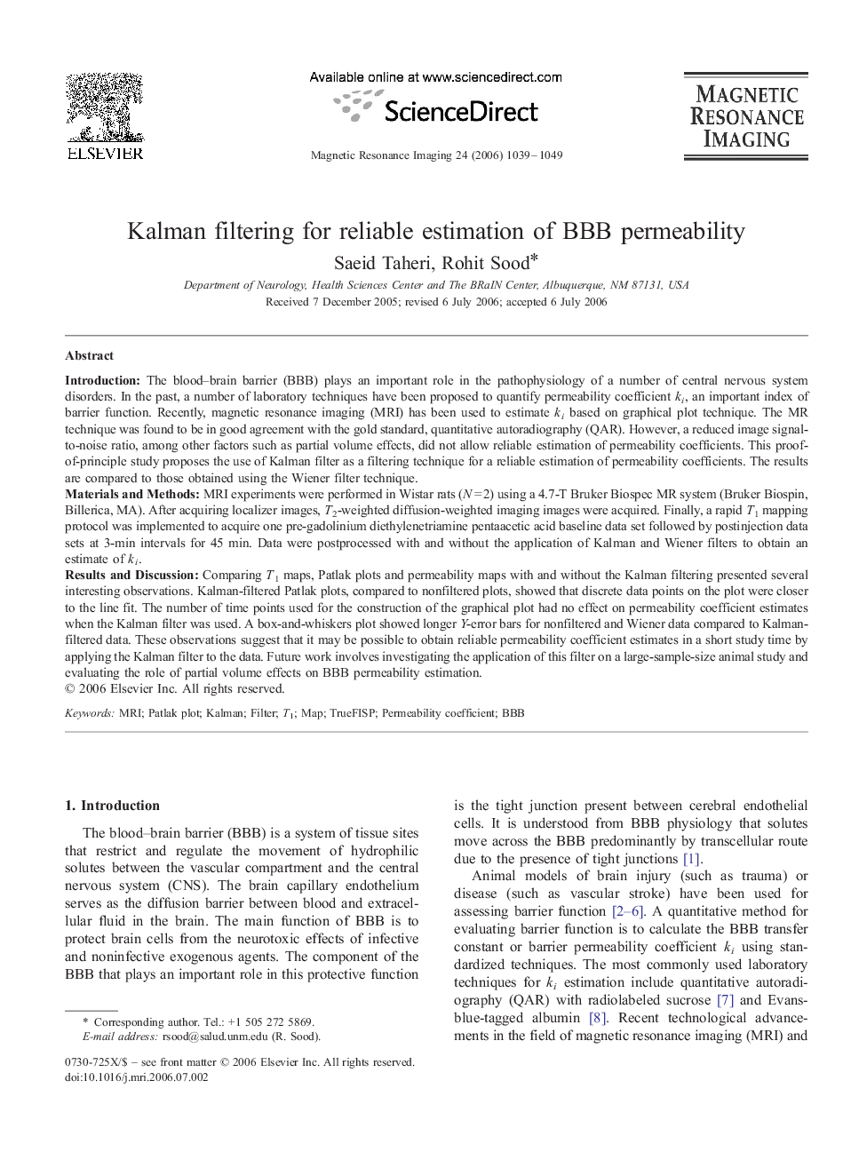 Kalman filtering for reliable estimation of BBB permeability