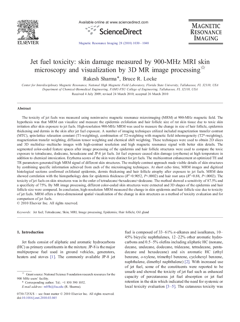 Jet fuel toxicity: skin damage measured by 900-MHz MRI skin microscopy and visualization by 3D MR image processing