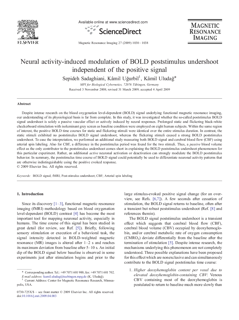 Neural activity-induced modulation of BOLD poststimulus undershoot independent of the positive signal