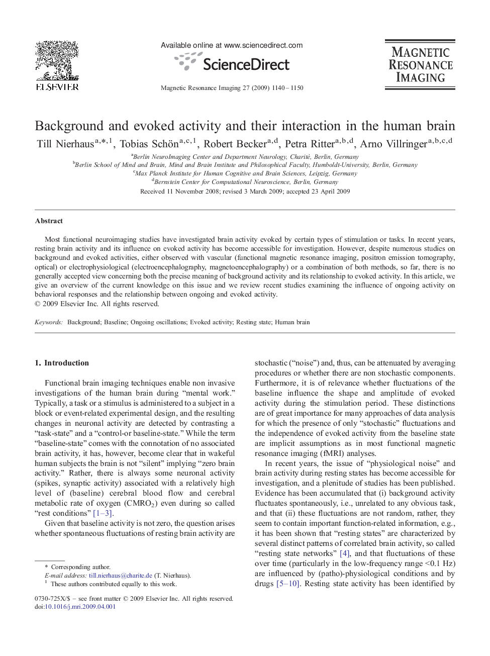 Background and evoked activity and their interaction in the human brain