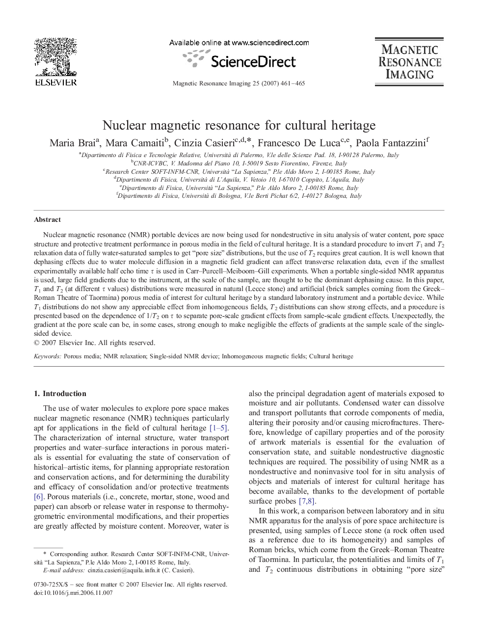 Nuclear magnetic resonance for cultural heritage