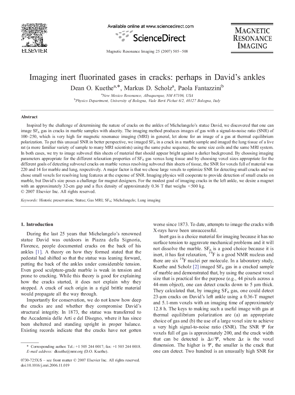 Imaging inert fluorinated gases in cracks: perhaps in David's ankles