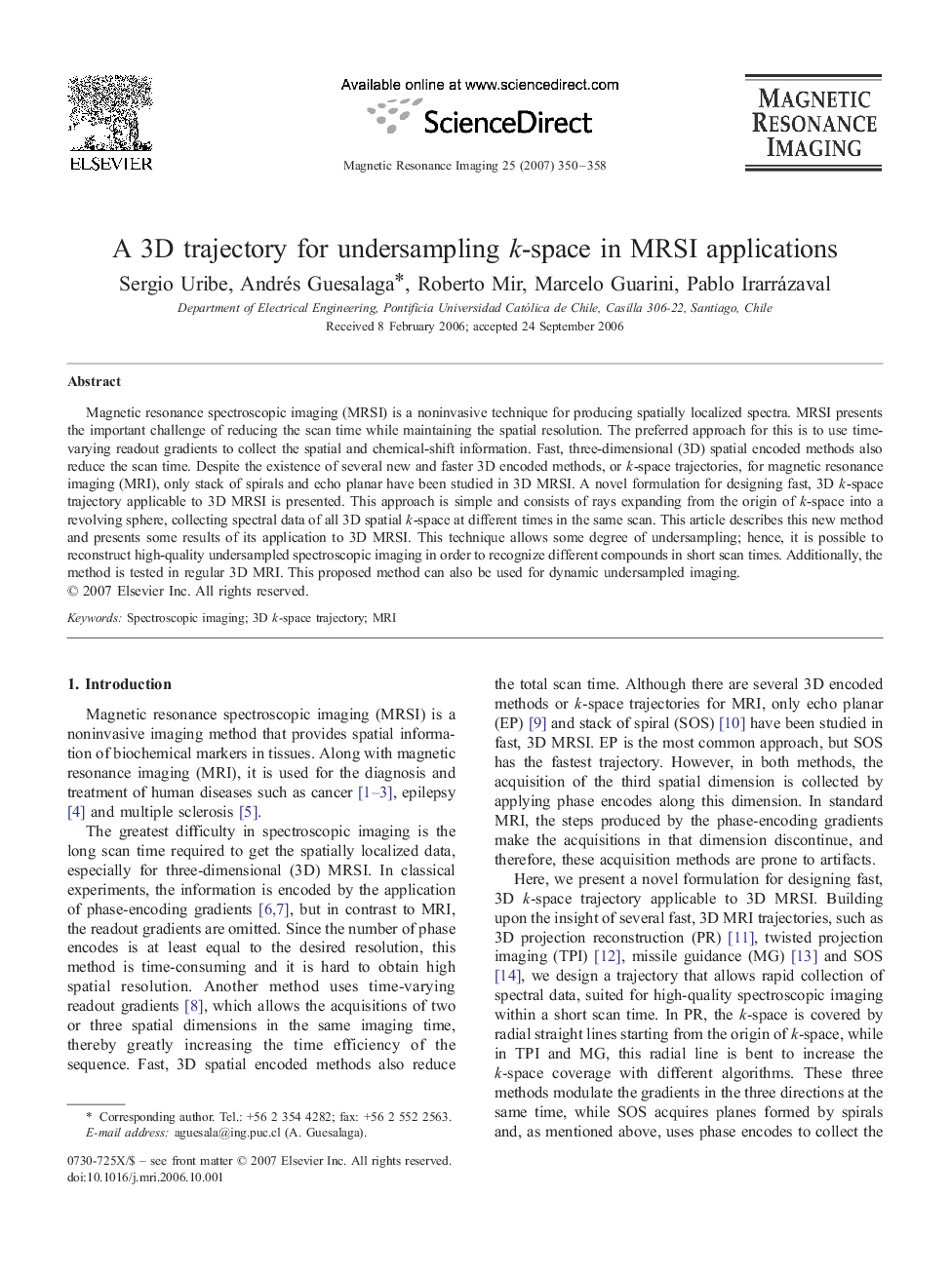 A 3D trajectory for undersampling k-space in MRSI applications