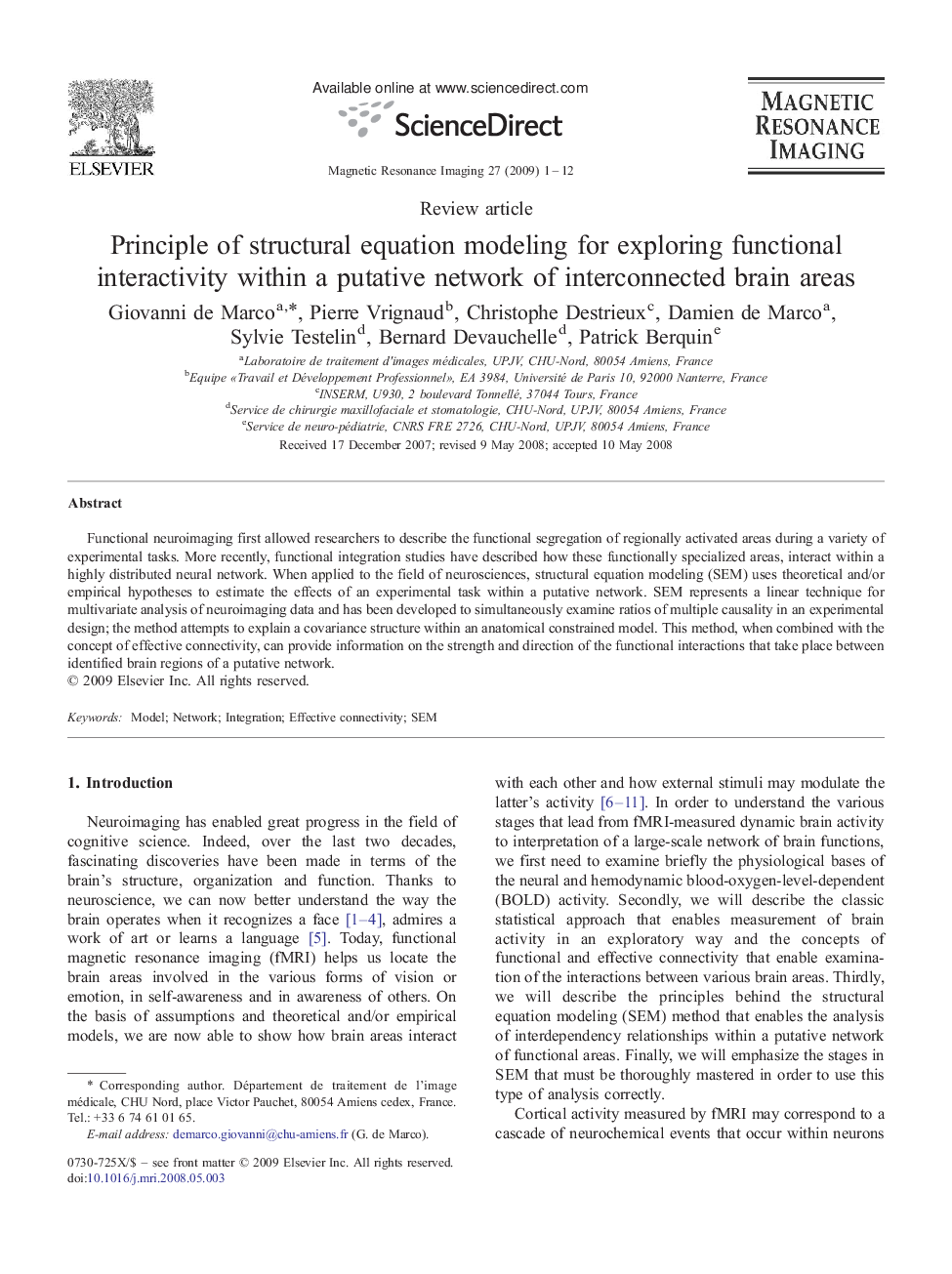 Principle of structural equation modeling for exploring functional interactivity within a putative network of interconnected brain areas