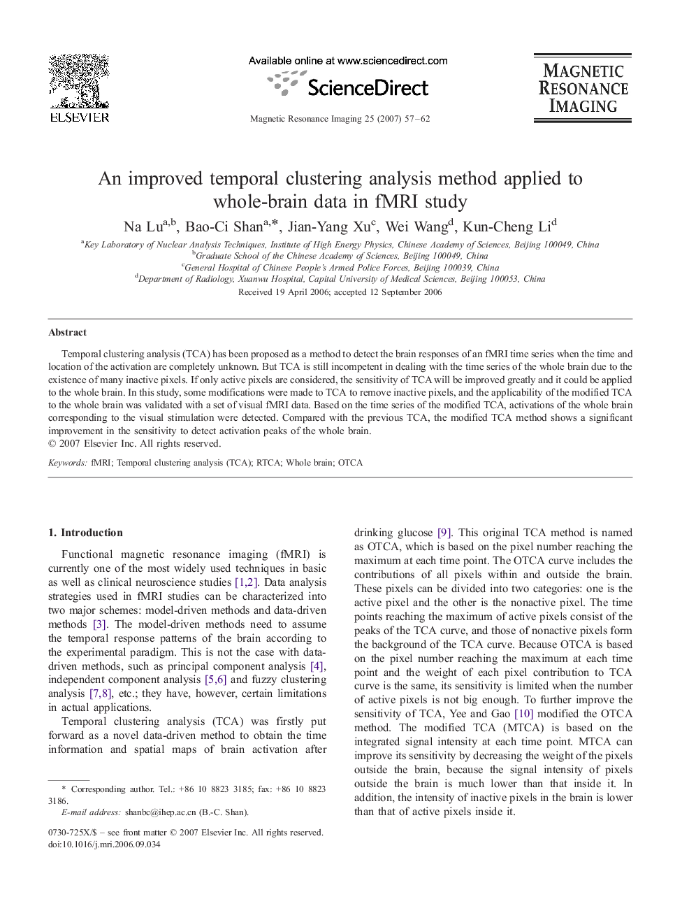 An improved temporal clustering analysis method applied to whole-brain data in fMRI study