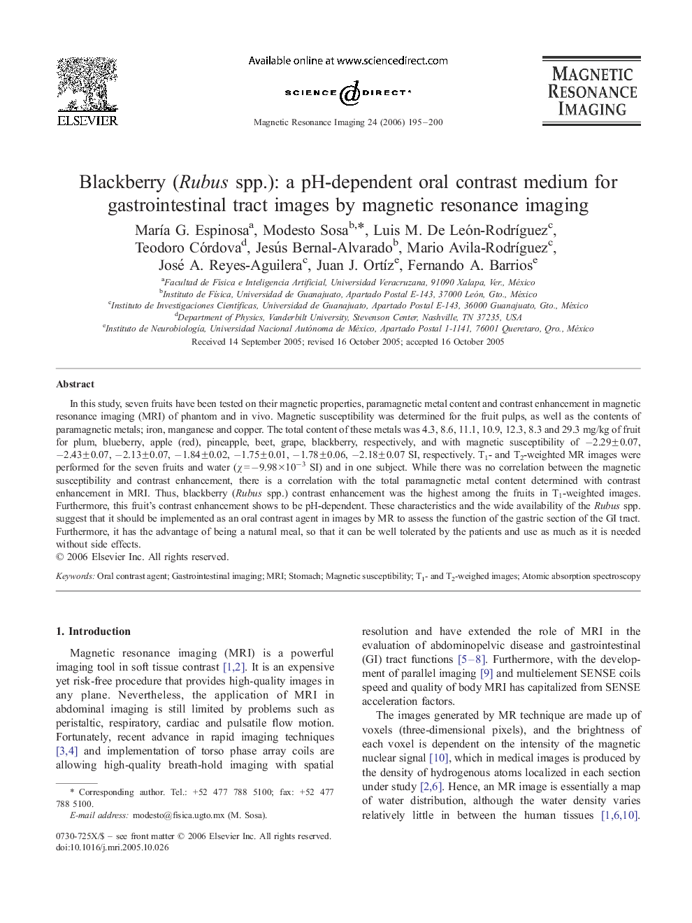 Blackberry (Rubus spp.): a pH-dependent oral contrast medium for gastrointestinal tract images by magnetic resonance imaging