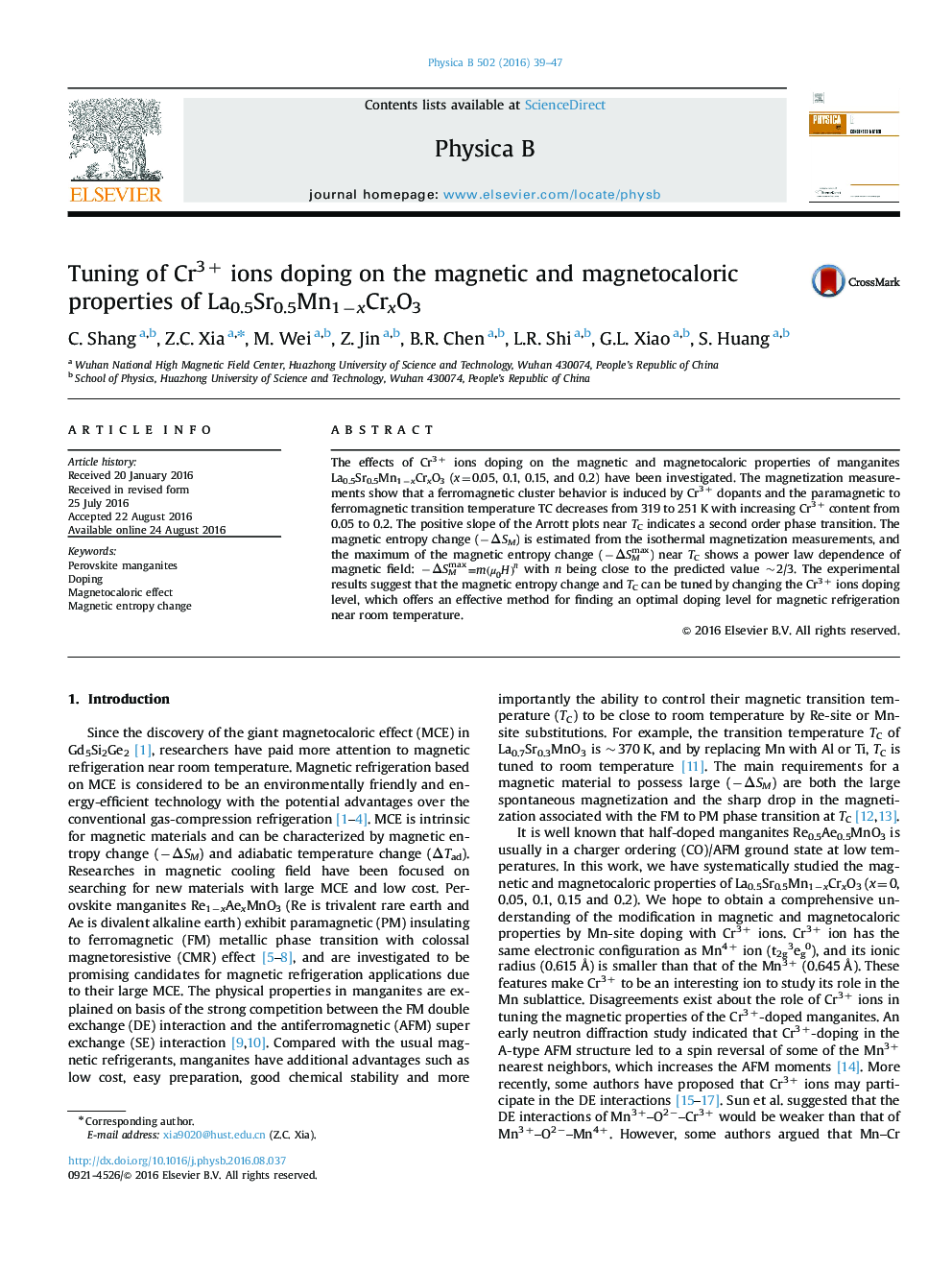 Tuning of Cr3+ ions doping on the magnetic and magnetocaloric properties of La0.5Sr0.5Mn1−xCrxO3