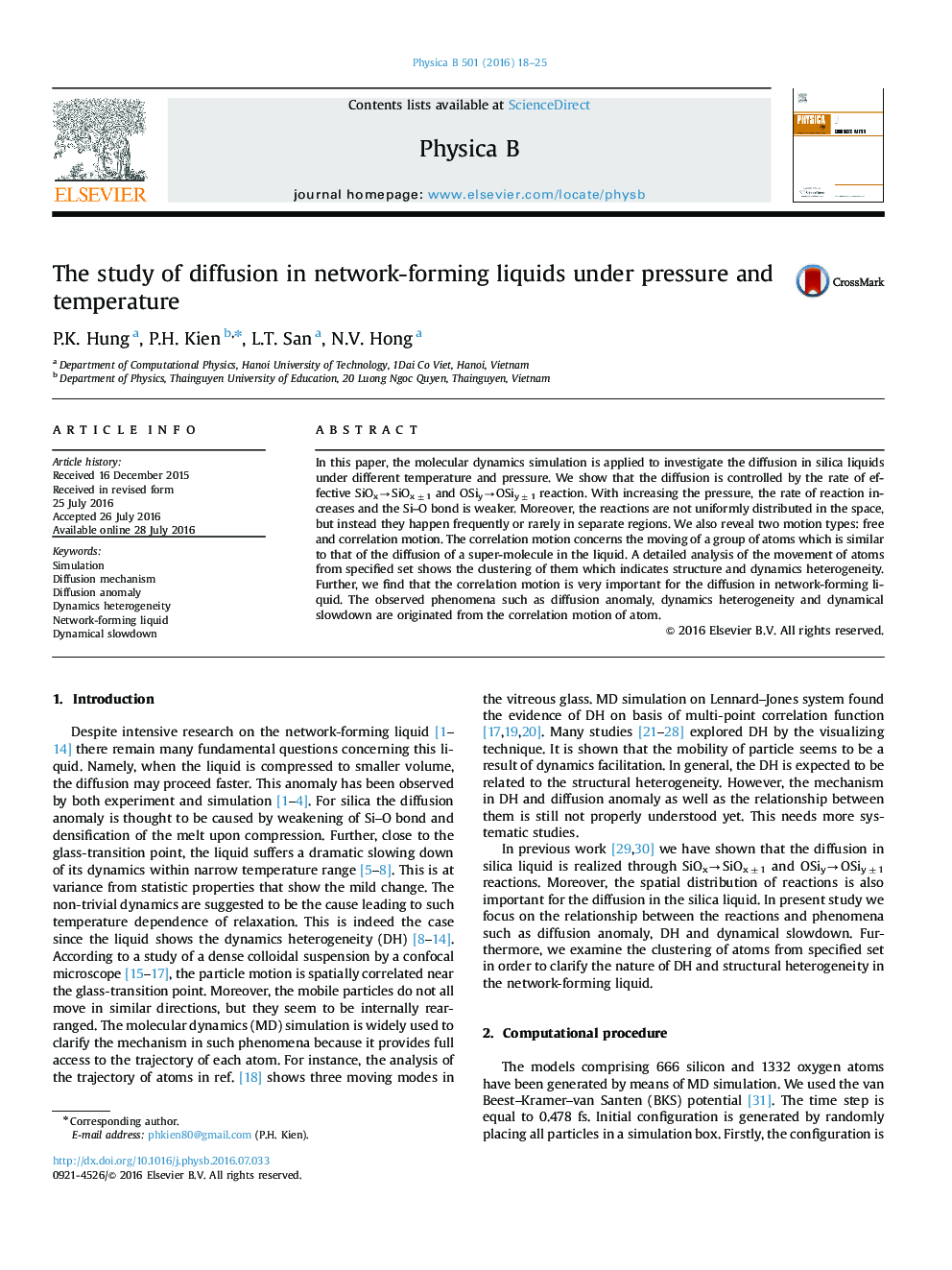 The study of diffusion in network-forming liquids under pressure and temperature