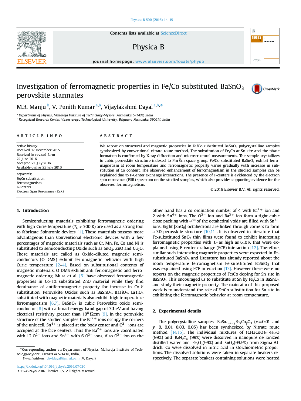 Investigation of ferromagnetic properties in Fe/Co substituted BaSnO3 perovskite stannates