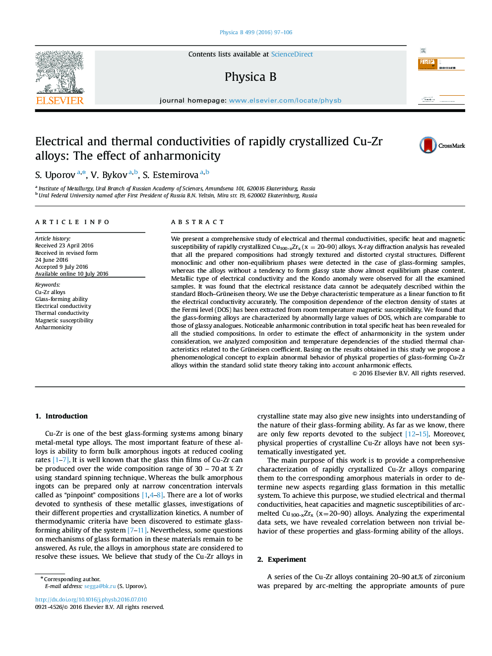 Electrical and thermal conductivities of rapidly crystallized Cu-Zr alloys: The effect of anharmonicity