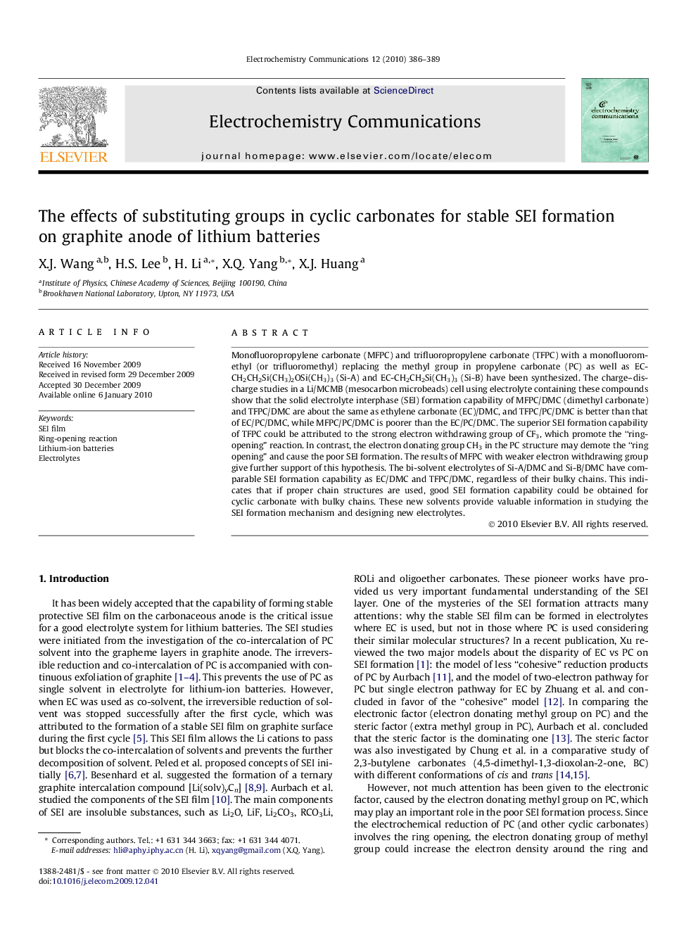 The effects of substituting groups in cyclic carbonates for stable SEI formation on graphite anode of lithium batteries