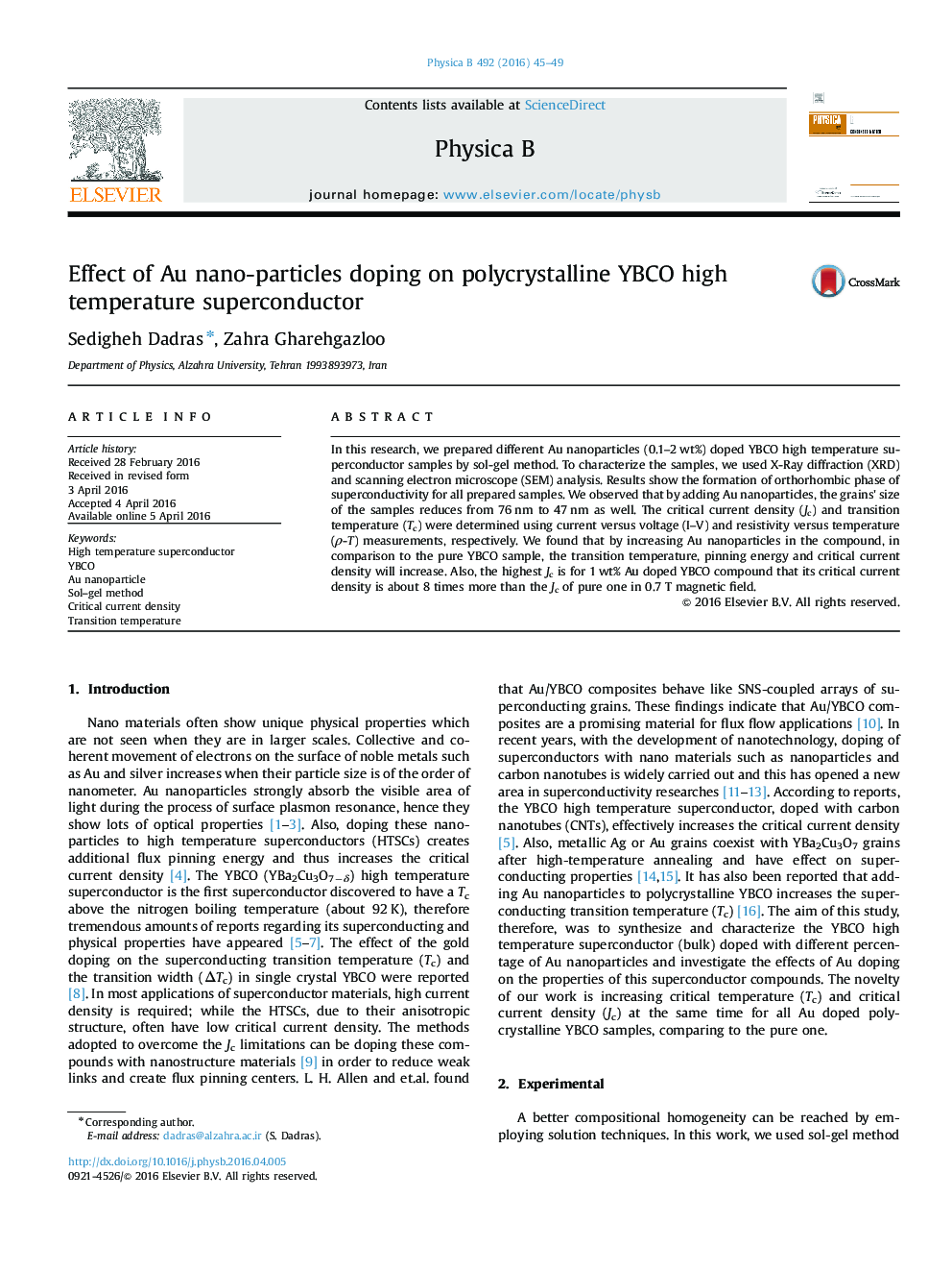 Effect of Au nano-particles doping on polycrystalline YBCO high temperature superconductor