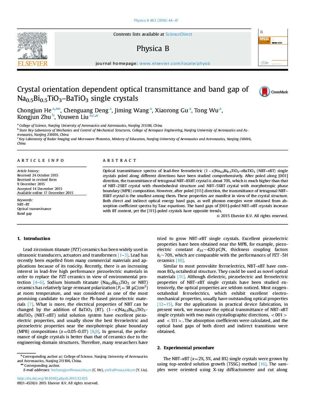 Crystal orientation dependent optical transmittance and band gap of Na0.5Bi0.5TiO3-BaTiO3 single crystals