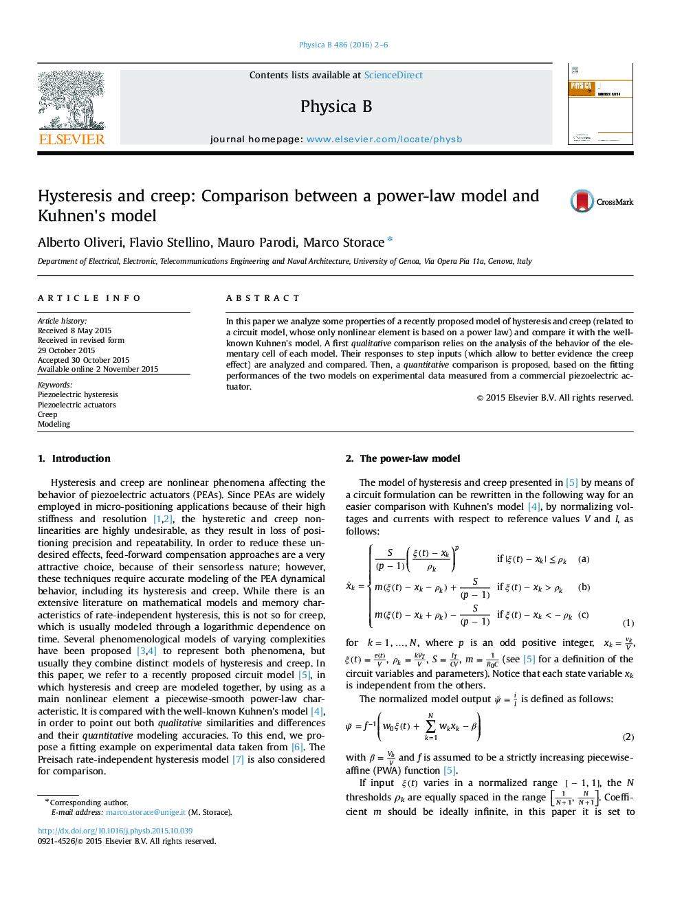 Hysteresis and creep: Comparison between a power-law model and Kuhnen's model