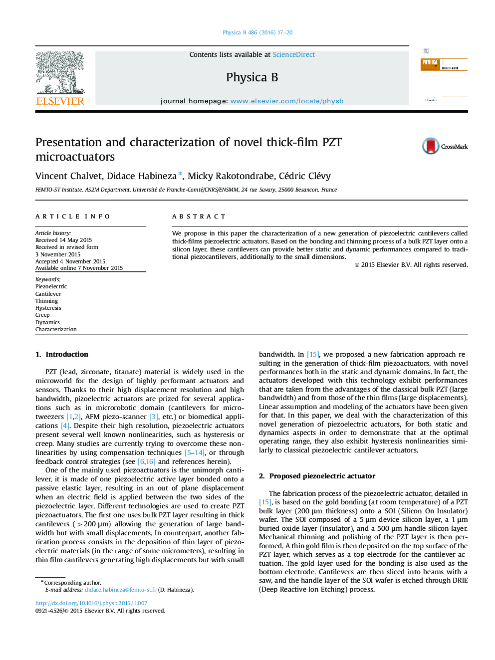 Presentation and characterization of novel thick-film PZT microactuators