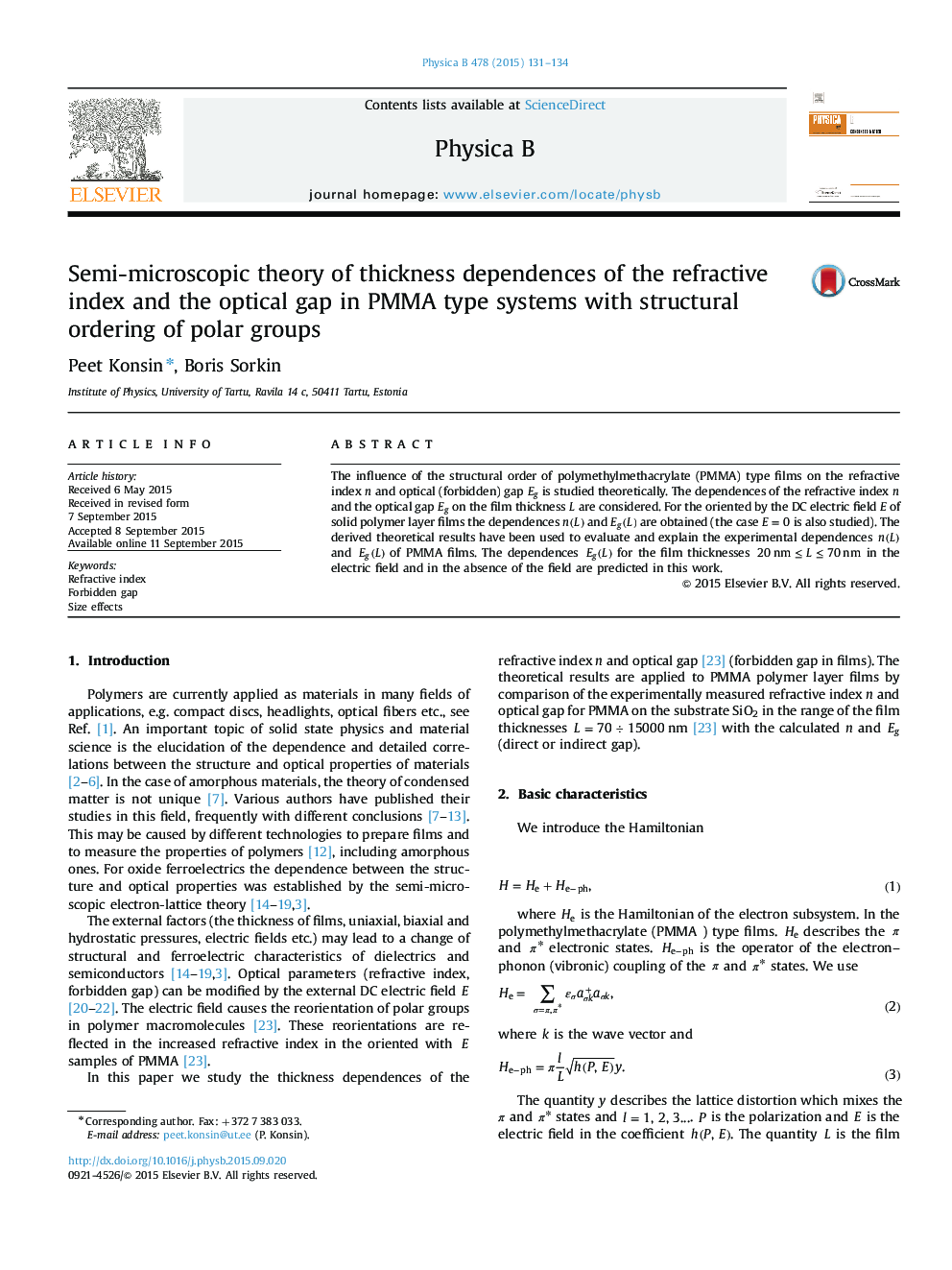 Semi-microscopic theory of thickness dependences of the refractive index and the optical gap in PMMA type systems with structural ordering of polar groups